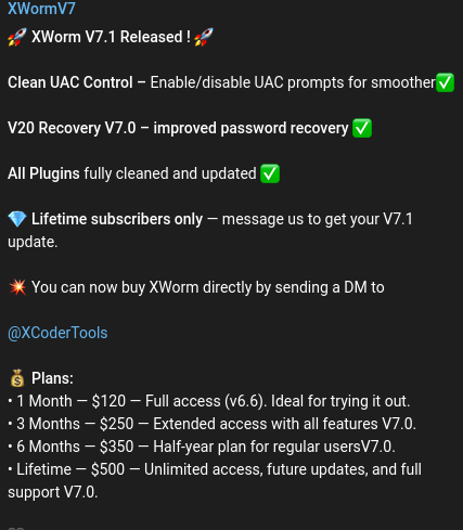 XWorm 7.1 announcement