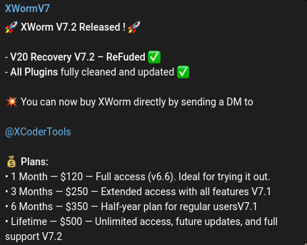 XWorm 7.2 announcement