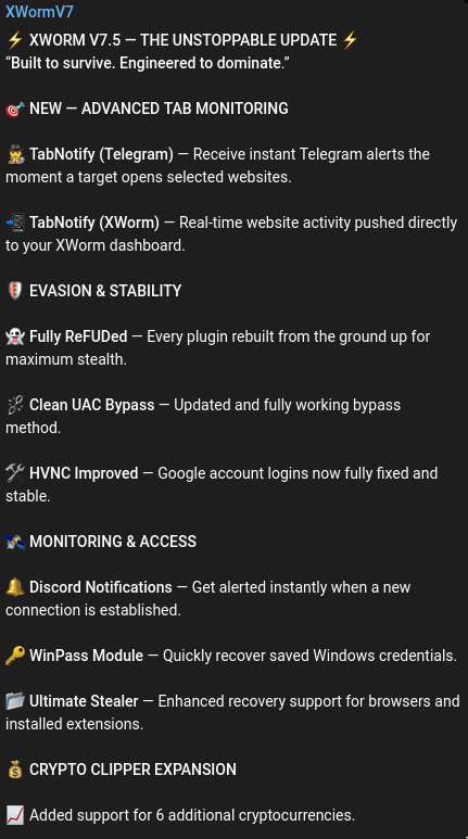 XWorm 7.5 announcement
